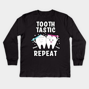 Toothastic Brush Floss Repeat Kids Long Sleeve T-Shirt